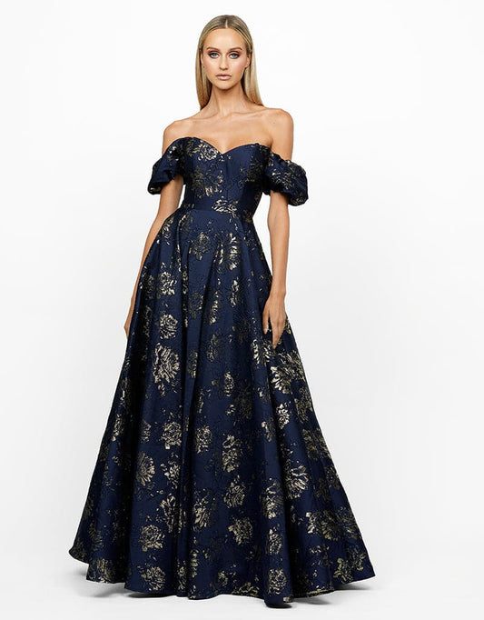Bariano - Sandy Sweetheart Off-Shoulder Gown