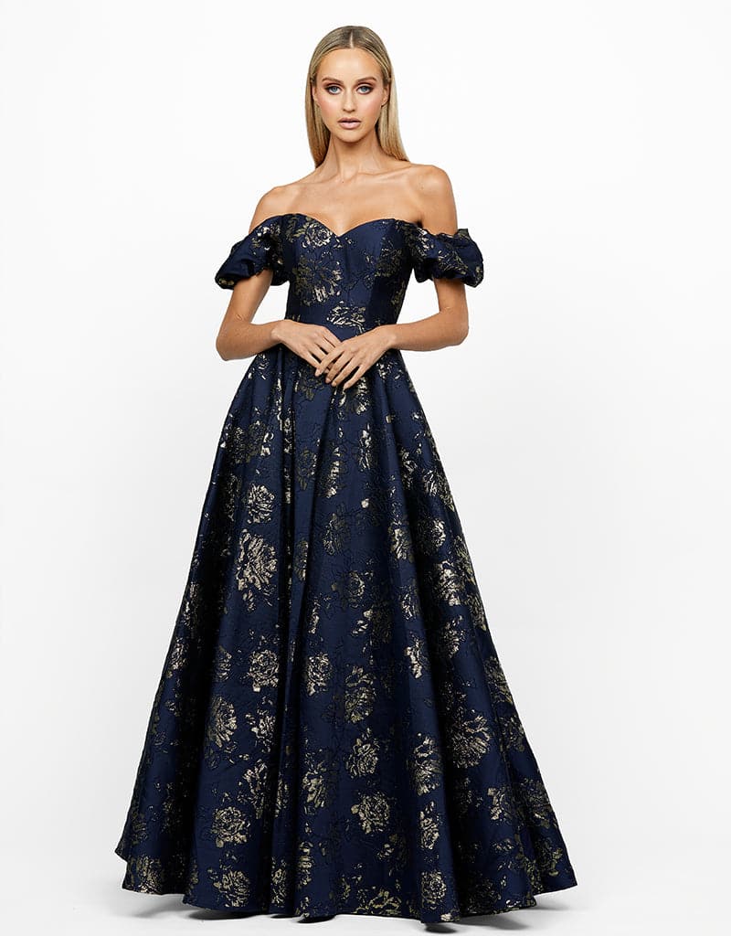 Bariano - Sandy Sweetheart Off-Shoulder Gown