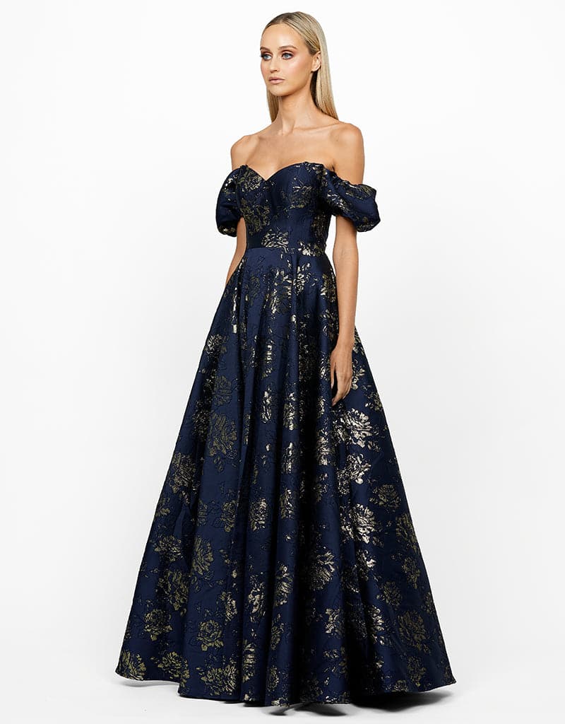 Bariano - Sandy Sweetheart Off-Shoulder Gown